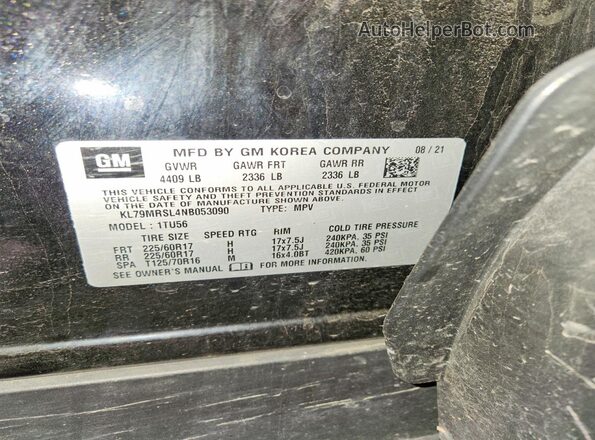 KL79MRSL4NB053090 2022 CHEVROLET TRAILBLAZER Черный Панорамный вид салона 360°