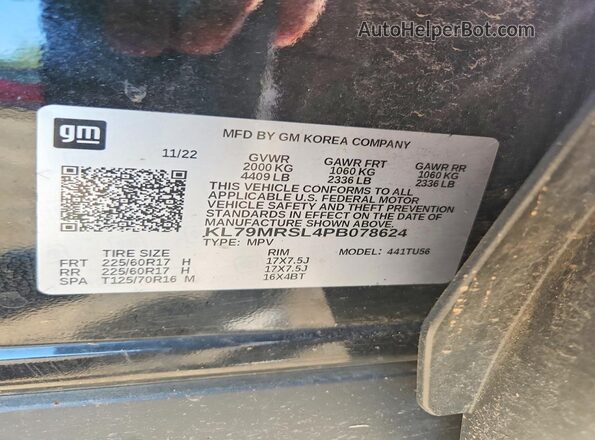 KL79MRSL4PB078624 2023 CHEVROLET TRAILBLAZER Black Widok naklejki z numerem VIN