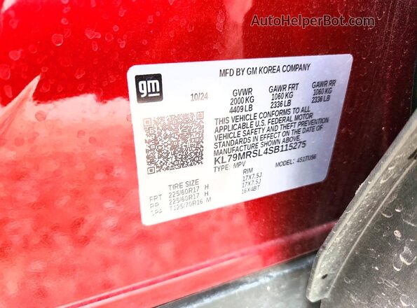 KL79MRSL4SB115275 2025 CHEVROLET TRAILBLAZER Burgundy Widok komory silnika