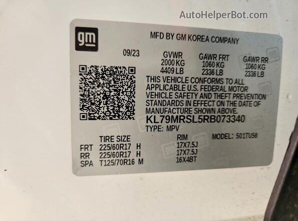 KL79MRSL5RB073340 2024 CHEVROLET TRAILBLAZER Белый Вид наклейки с VIN-кодом