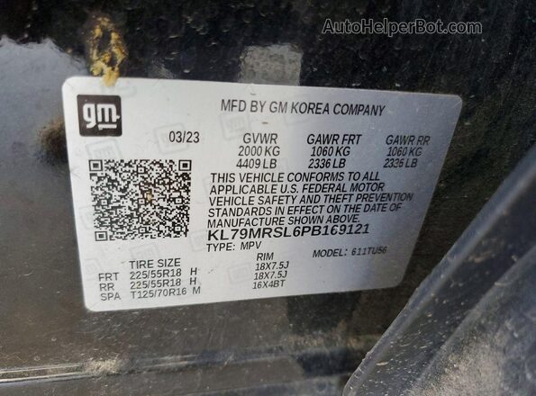 KL79MRSL6PB169121 2023 CHEVROLET TRAILBLAZER Черный Вид наклейки с VIN-кодом