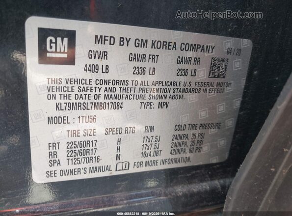 KL79MRSL7MB017084 2021 CHEVROLET TRAILBLAZER Black Vista del compartimento del motor