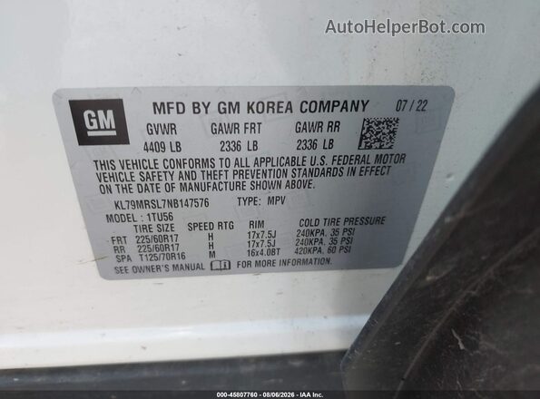 KL79MRSL7NB147576 2022 CHEVROLET TRAILBLAZER White Widok komory silnika