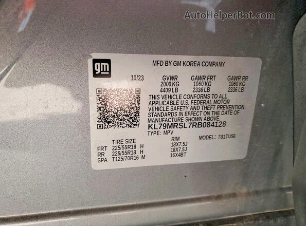 KL79MRSL7RB084128 2024 CHEVROLET TRAILBLAZER Gray Вид наклейки з VIN-кодом