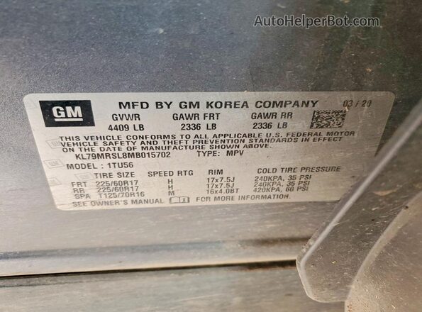 KL79MRSL8MB015702 2021 CHEVROLET TRAILBLAZER Серый Панорамный вид салона 360°