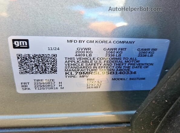 KL79MRSL9SB140334 2025 CHEVROLET TRAILBLAZER Серебряный Панорамный вид салона 360°