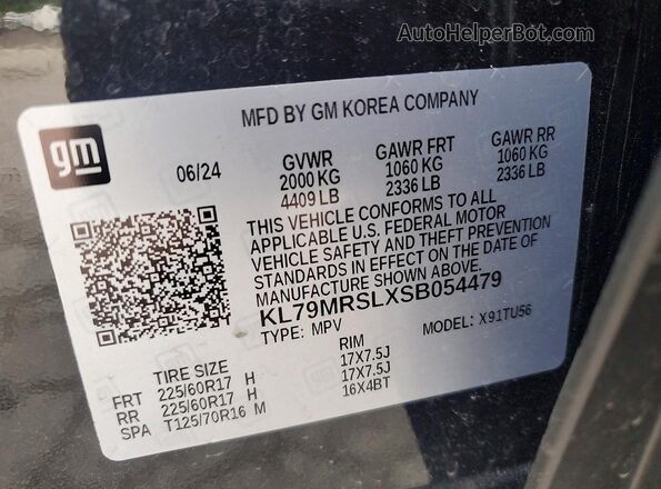 KL79MRSLXSB054479 2025 CHEVROLET TRAILBLAZER Gray VIN კოდის სტიკერის ხედი