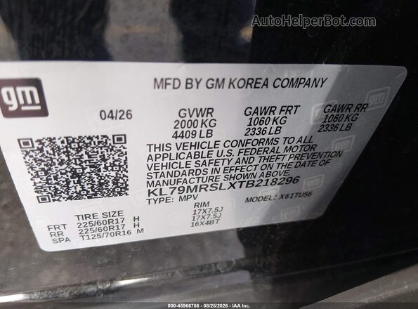 KL79MRSLXTB218296 2026 CHEVROLET TRAILBLAZER Black Engine compartment view