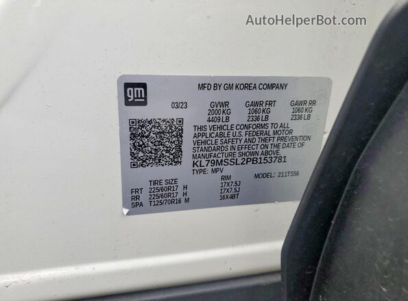 KL79MSSL2PB153781 2023 CHEVROLET TRAILBLAZER Белый Вид наклейки с VIN-кодом