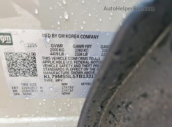 KL79MSSL5TB133177 2026 CHEVROLET TRAILBLAZER Бежевый Вид наклейки с VIN-кодом