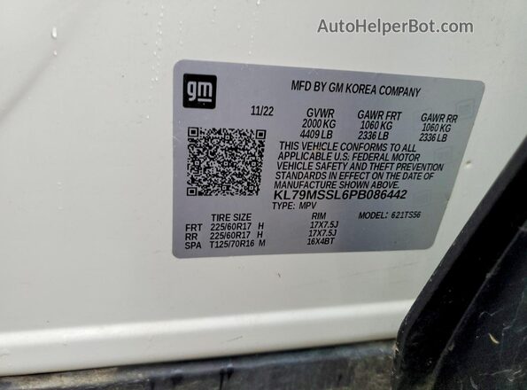 KL79MSSL6PB086442 2023 CHEVROLET TRAILBLAZER White Vista de la etiqueta del VIN