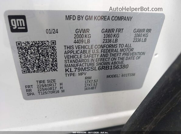 KL79MSSL6RB156380 2024 CHEVROLET TRAILBLAZER White Widok komory silnika