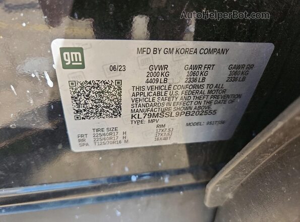 KL79MSSL9PB202555 2023 CHEVROLET TRAILBLAZER Black VIN կոդի պիտակի տեսք