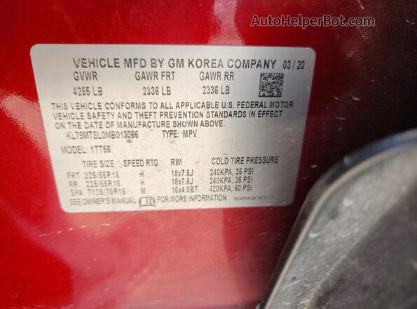 KL79MTSL0MB013066 2021 CHEVROLET TRAILBLAZER Burgundy Widok komory silnika