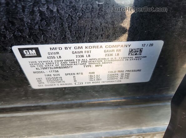 KL79MTSL0MB096577 2021 CHEVROLET TRAILBLAZER Black Vista interior de 360 grados