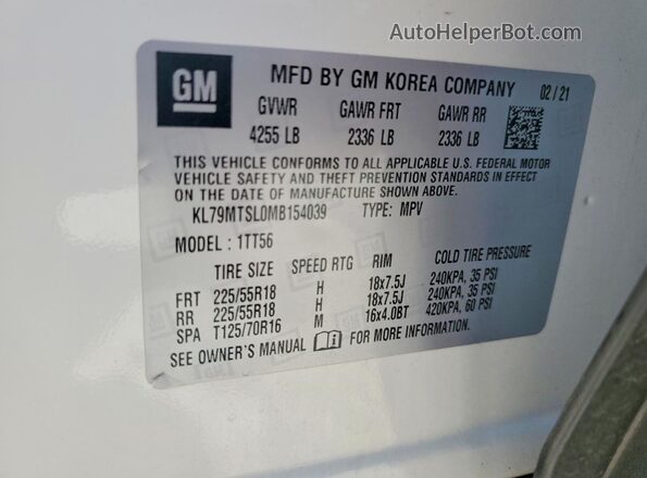KL79MTSL0MB154039 2021 CHEVROLET TRAILBLAZER Белый Панорамный вид салона 360°