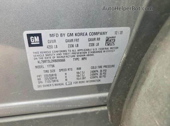 KL79MTSL2MB090666 2021 CHEVROLET TRAILBLAZER Серый Вид наклейки с VIN-кодом