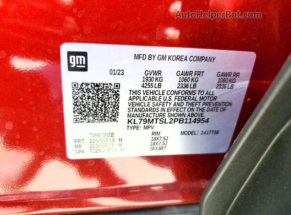KL79MTSL2PB114954 2023 CHEVROLET TRAILBLAZER Red Панорамний вид салону 360°