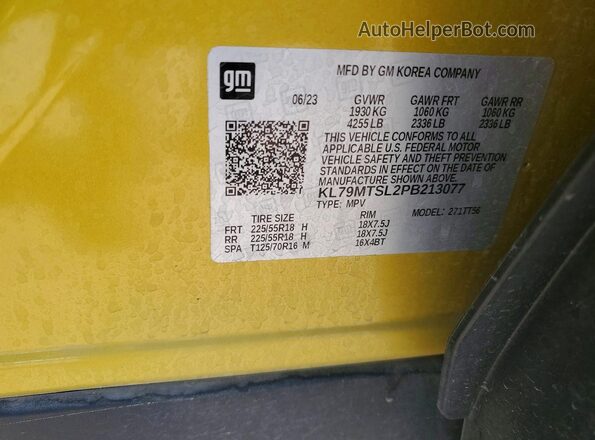 KL79MTSL2PB213077 2023 CHEVROLET TRAILBLAZER Gold VIN sticker view