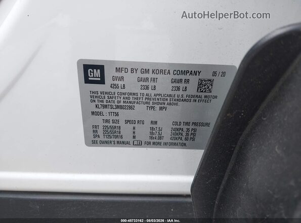 KL79MTSL3MB022862 2021 CHEVROLET TRAILBLAZER White ძრავის განყოფილების ხედი