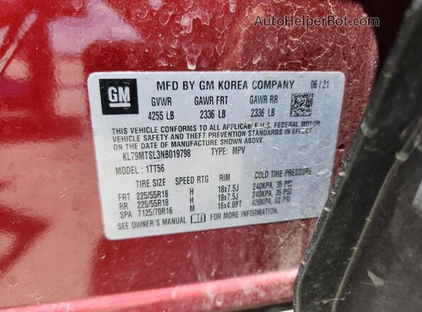 KL79MTSL3NB019798 2022 CHEVROLET TRAILBLAZER Красный 