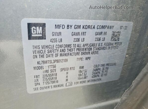 KL79MTSL3PB012109 2023 CHEVROLET TRAILBLAZER Silver VIN կոդի պիտակի տեսք
