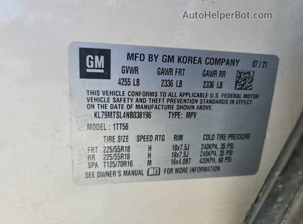 KL79MTSL4NB038196 2022 CHEVROLET TRAILBLAZER White ძრავის განყოფილების ხედი