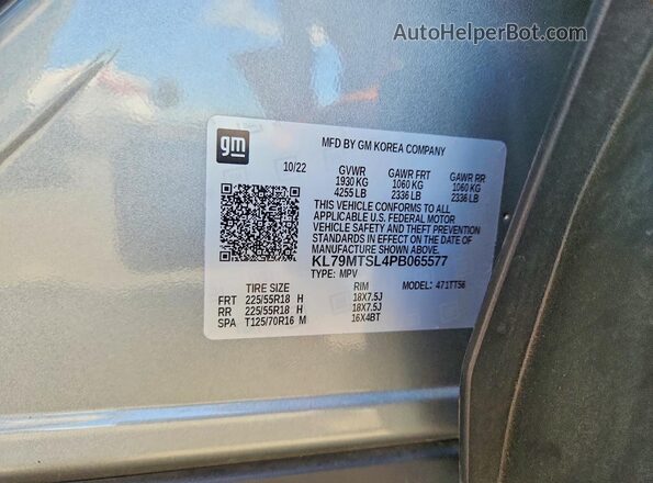 KL79MTSL4PB065577 2023 CHEVROLET TRAILBLAZER Серый Вид наклейки с VIN-кодом