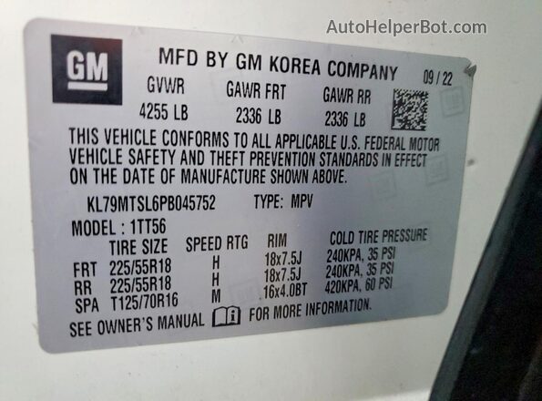 KL79MTSL6PB045752 2023 CHEVROLET TRAILBLAZER White Vista interior de 360 grados