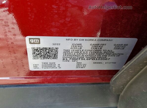 KL79MTSL6PB103567 2023 CHEVROLET TRAILBLAZER Maroon Панорамний вид салону 360°