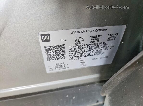 KL79MTSL6RB102406 2024 CHEVROLET TRAILBLAZER Gray Вид наклейки з VIN-кодом