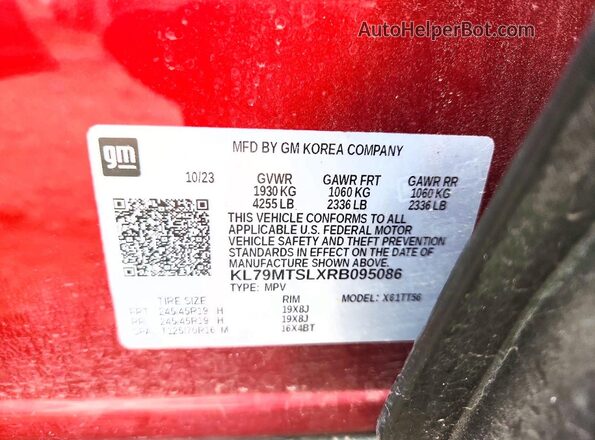 KL79MTSLXRB095086 2024 CHEVROLET TRAILBLAZER Burgundy Widok naklejki z numerem VIN