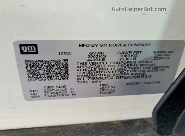 KL79MUSL0PB096914 2023 CHEVROLET TRAILBLAZER White Widok wnętrza 360 stopni