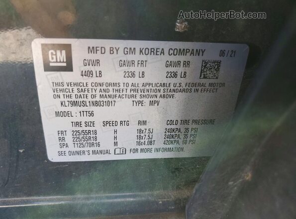 KL79MUSL1NB031017 2022 CHEVROLET TRAILBLAZER Black Vista del compartimento del motor