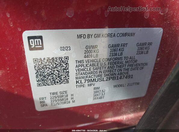 KL79MUSL2PB147491 2023 CHEVROLET TRAILBLAZER Red Engine compartment view