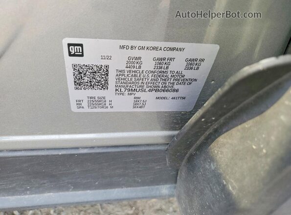 KL79MUSL4PB066086 2023 CHEVROLET TRAILBLAZER Gray Vista de la etiqueta del VIN