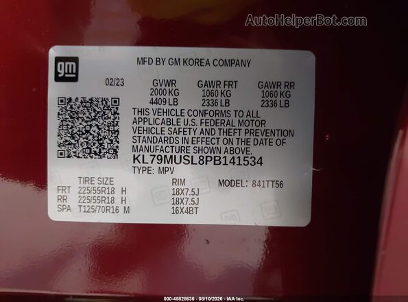 KL79MUSL8PB141534 2023 CHEVROLET TRAILBLAZER Red ძრავის განყოფილების ხედი