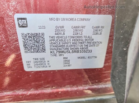 KL79MUSL8RB105233 2024 CHEVROLET TRAILBLAZER Темно-бордовый Вид подкапотного пространства
