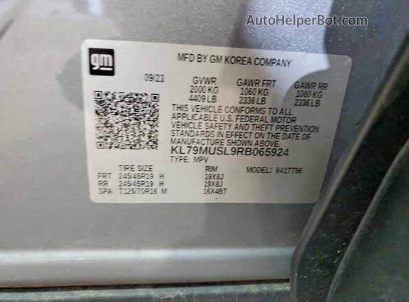 KL79MUSL9RB065924 2024 CHEVROLET TRAILBLAZER Gray VIN sticker view