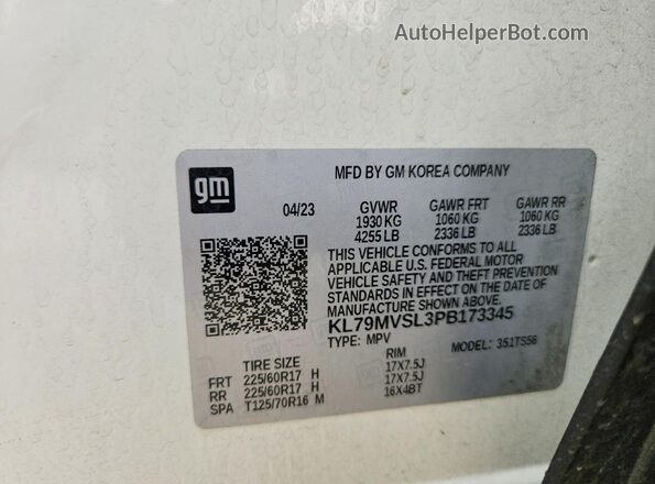KL79MVSL3PB173345 2023 CHEVROLET TRAILBLAZER White Widok wnętrza 360 stopni