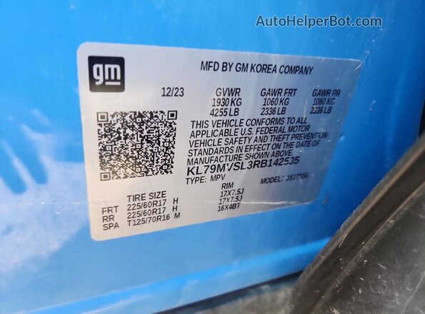 KL79MVSL3RB142535 2024 CHEVROLET TRAILBLAZER Синий Панорамный вид салона 360°