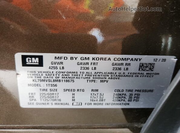 KL79MVSL8MB118675 2021 CHEVROLET TRAILBLAZER White სალონის 360-გრადუსიანი ხედი