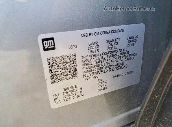KL79MVSL8RB053883 2024 CHEVROLET TRAILBLAZER Gray Вид наклейки з VIN-кодом