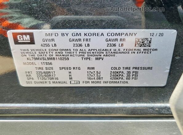 KL79MVSL9MB110259 2021 CHEVROLET TRAILBLAZER Black Vista del compartimento del motor