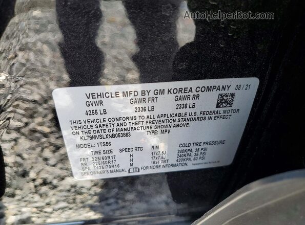 KL79MVSLXNB053863 2022 CHEVROLET TRAILBLAZER Черный Вид наклейки с VIN-кодом