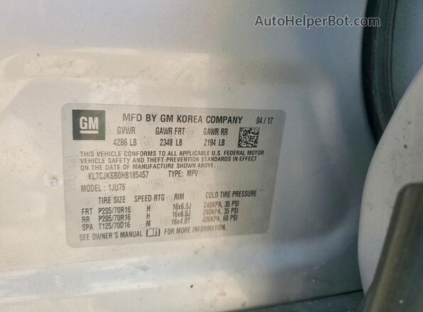 KL7CJKSB0HB185457 2017 CHEVROLET TRAX Silver Շարժիչի բաժամունքի տեսք