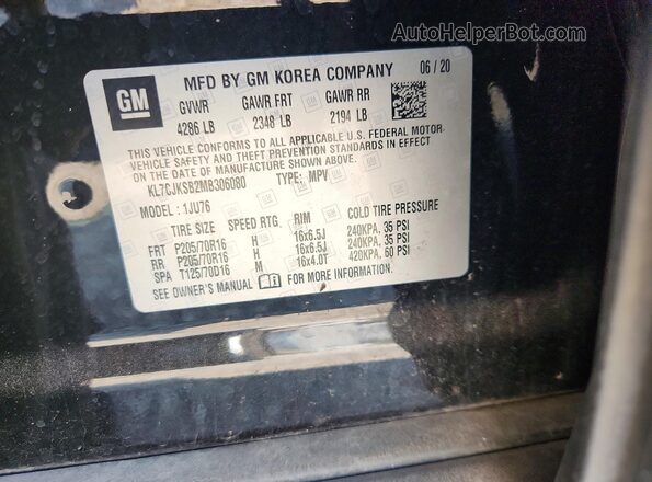 KL7CJKSB2MB306080 2021 CHEVROLET TRAX Gray Vista del compartimento del motor
