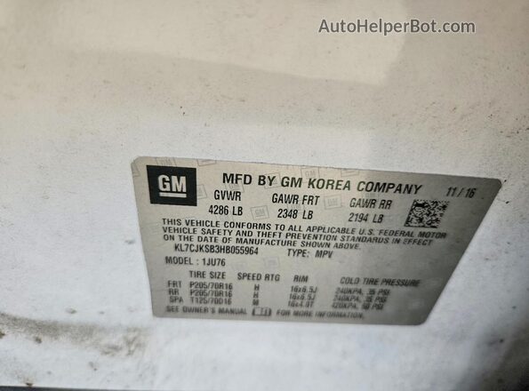 KL7CJKSB3HB055964 2017 CHEVROLET TRAX White Vista interior de 360 grados