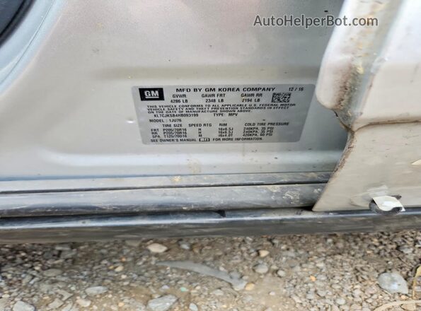 KL7CJKSB4HB093199 2017 CHEVROLET TRAX Серебряный Вид наклейки с VIN-кодом
