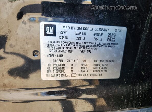KL7CJKSB5MB310480 2021 CHEVROLET TRAX Black Vista del compartimento del motor